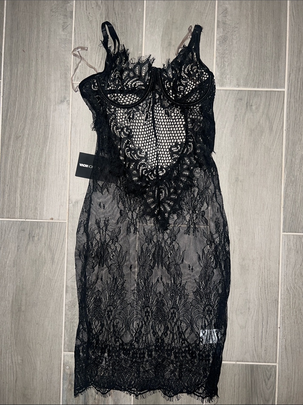 Fashion Nova Black Lace Sheer Slip Dress